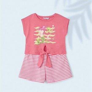 Size 9 Girls Mayoral Coral and White Striped Set